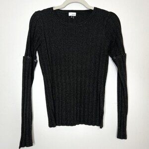 Ecru Ribbed Knit Crewneck Sweater with Convertible Button Sleeves Size XS